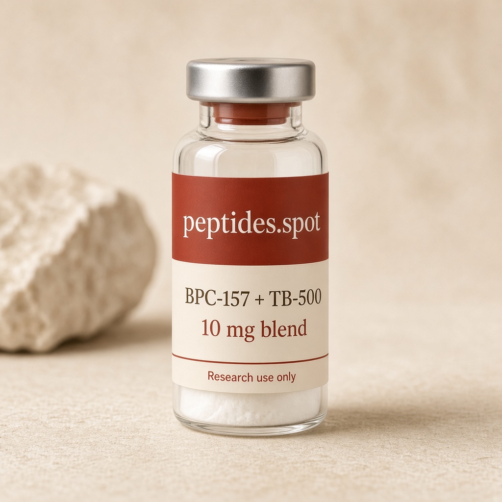 Clear glass research vial with a rust neck band on warm stone.